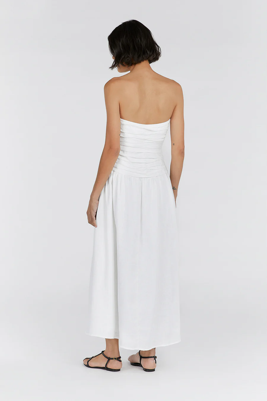 CATANIA WHITE LINEN STRAPLESS DRESS - Gamepaces