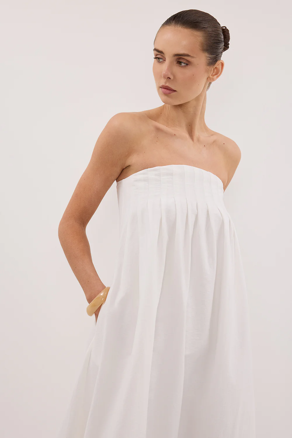 MORGAN WHITE STRAPLESS MIDI DRESS - Gamepaces