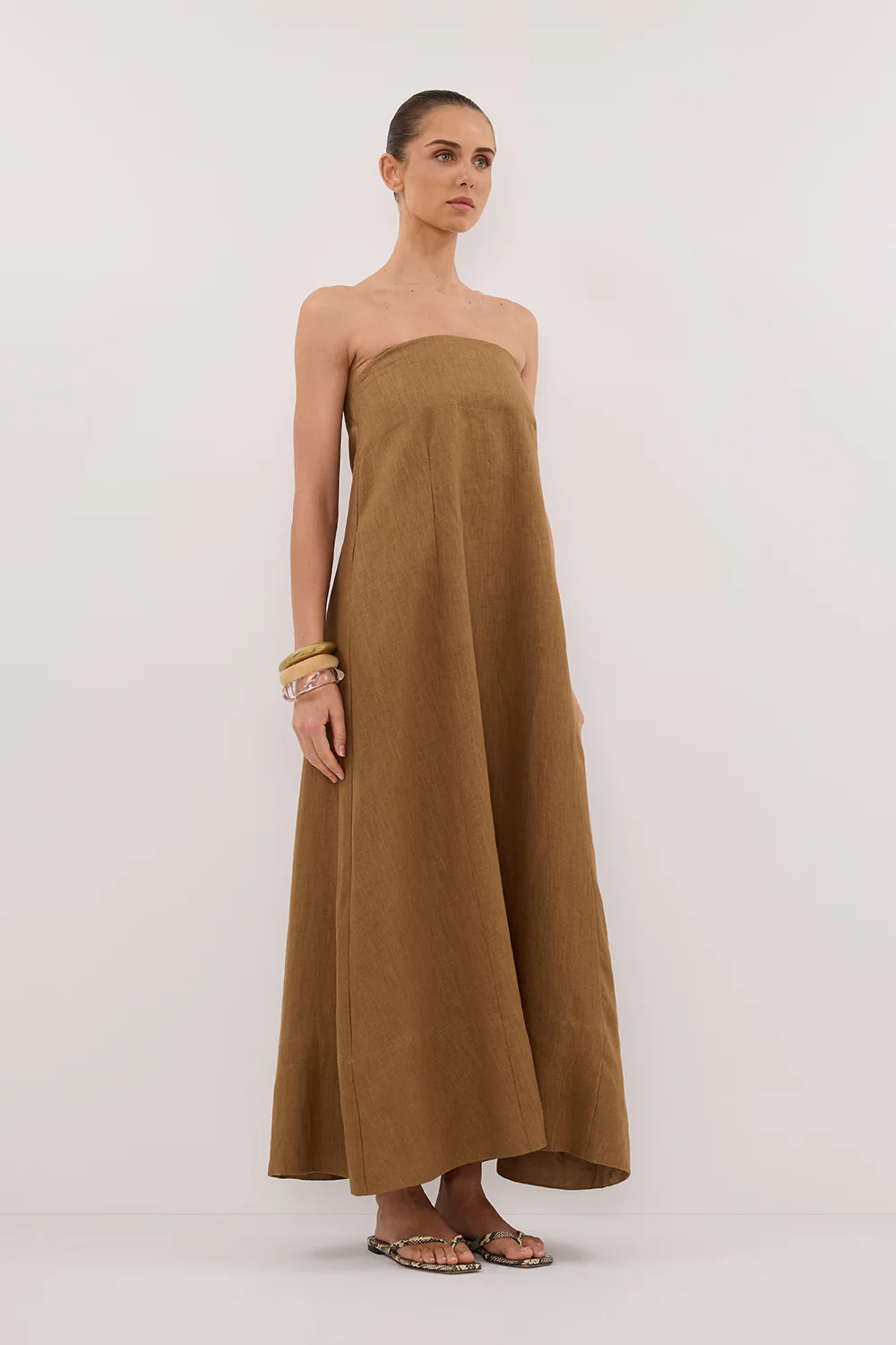 KINSLEY FERN LINEN STRAPLESS MIDI DRESS - Gamepaces