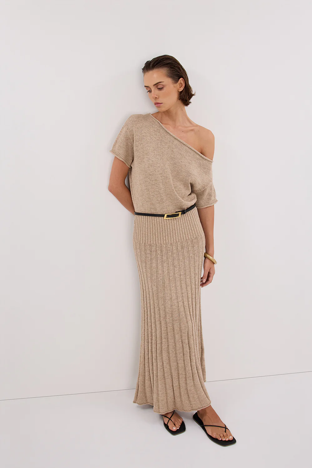RICK NATURAL ASYM KNIT MIDI DRESS - Gamepaces