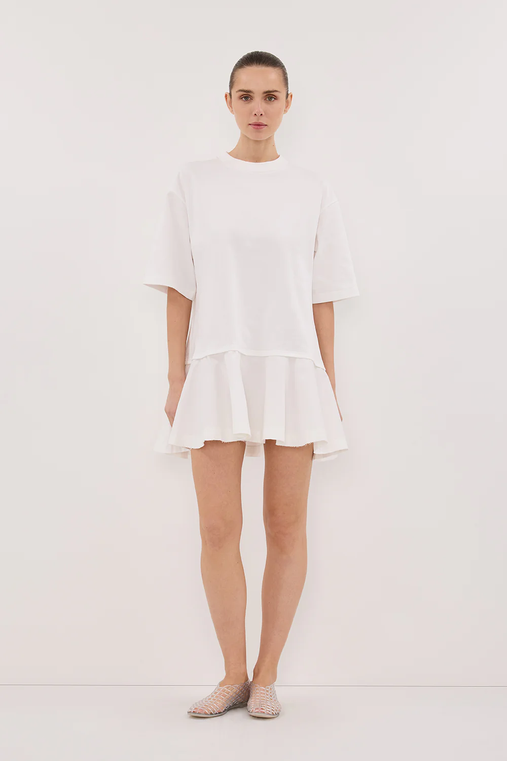 NOAH WHITE SHORT SLEEVE RUFFLE MINI DRESS - Gamepaces