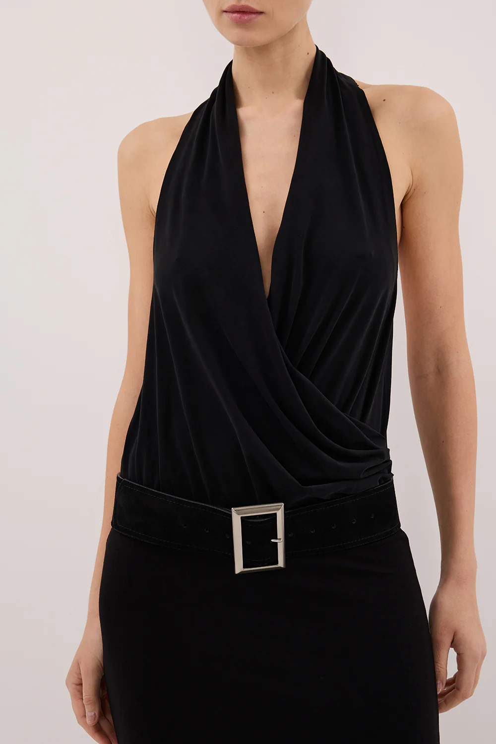 FELICITY BLACK SLEEVELESS HALTER MIDI DRESS - Gamepaces