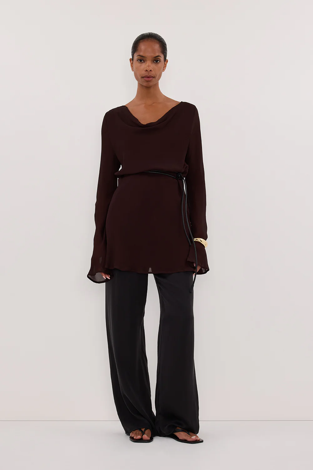 CORFU DARK CHOC SLEEVED MINI DRESS - Gamepaces