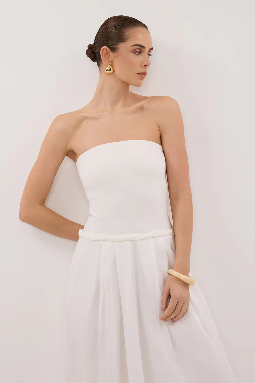 COCO WHITE STRAPLESS HYRBID MIDI DRESS - Gamepaces
