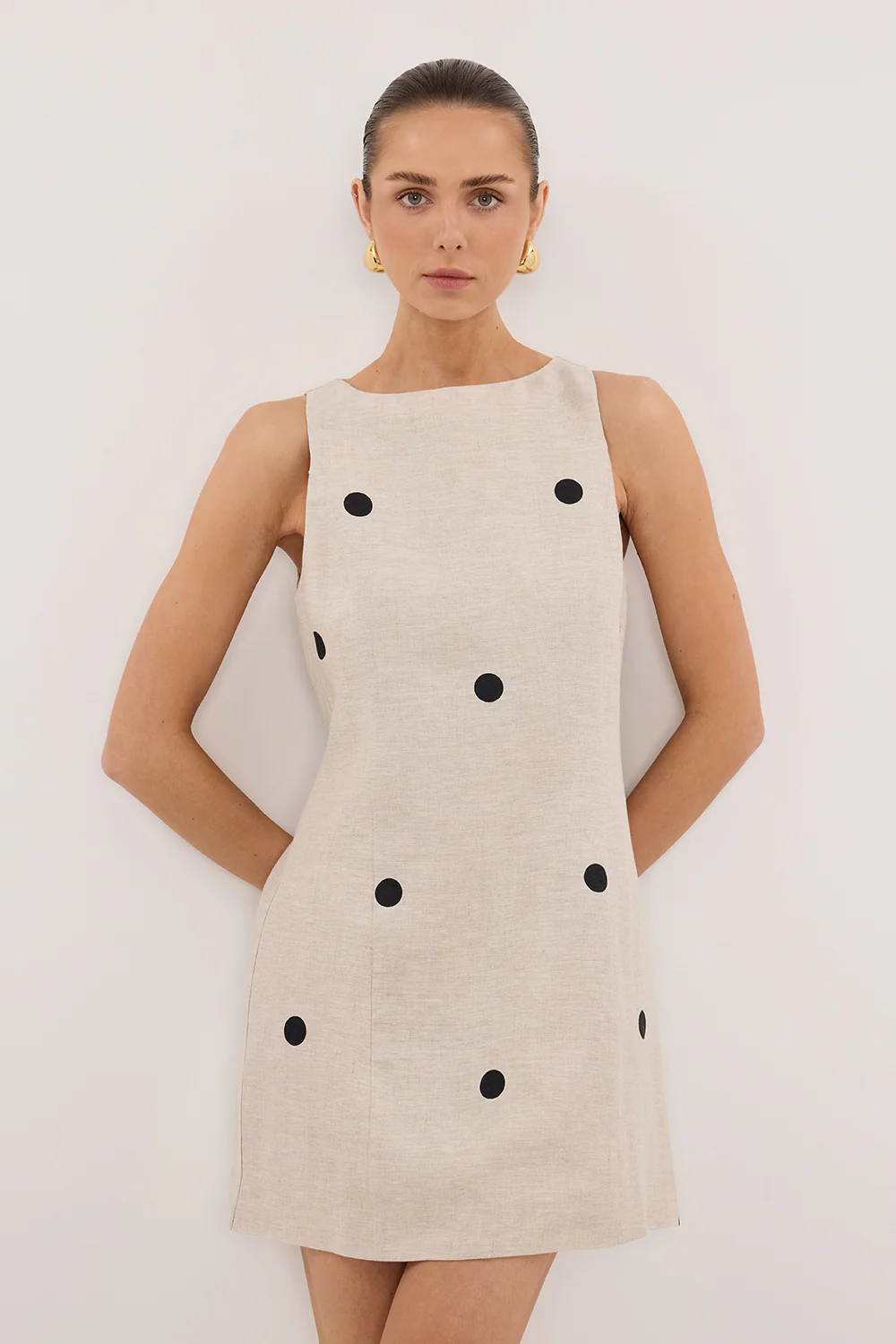BEVERLY NATURAL SPOT LINEN MINI DRESS - Gamepaces