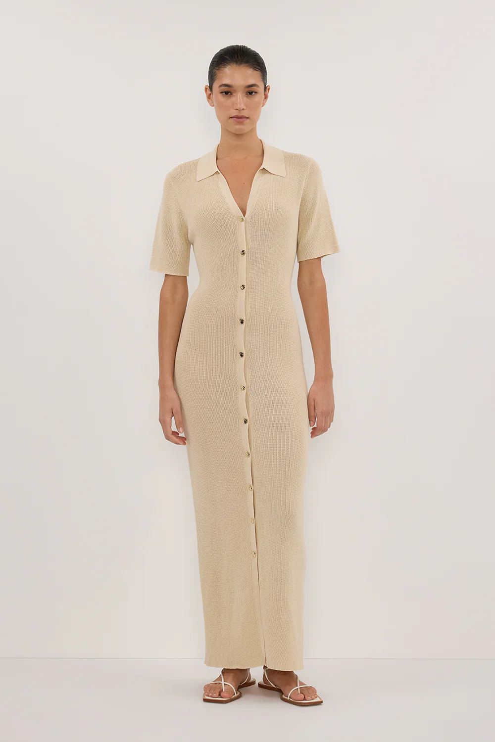 LIAM NATURAL KNIT POLO MAXI DRESS - Gamepaces