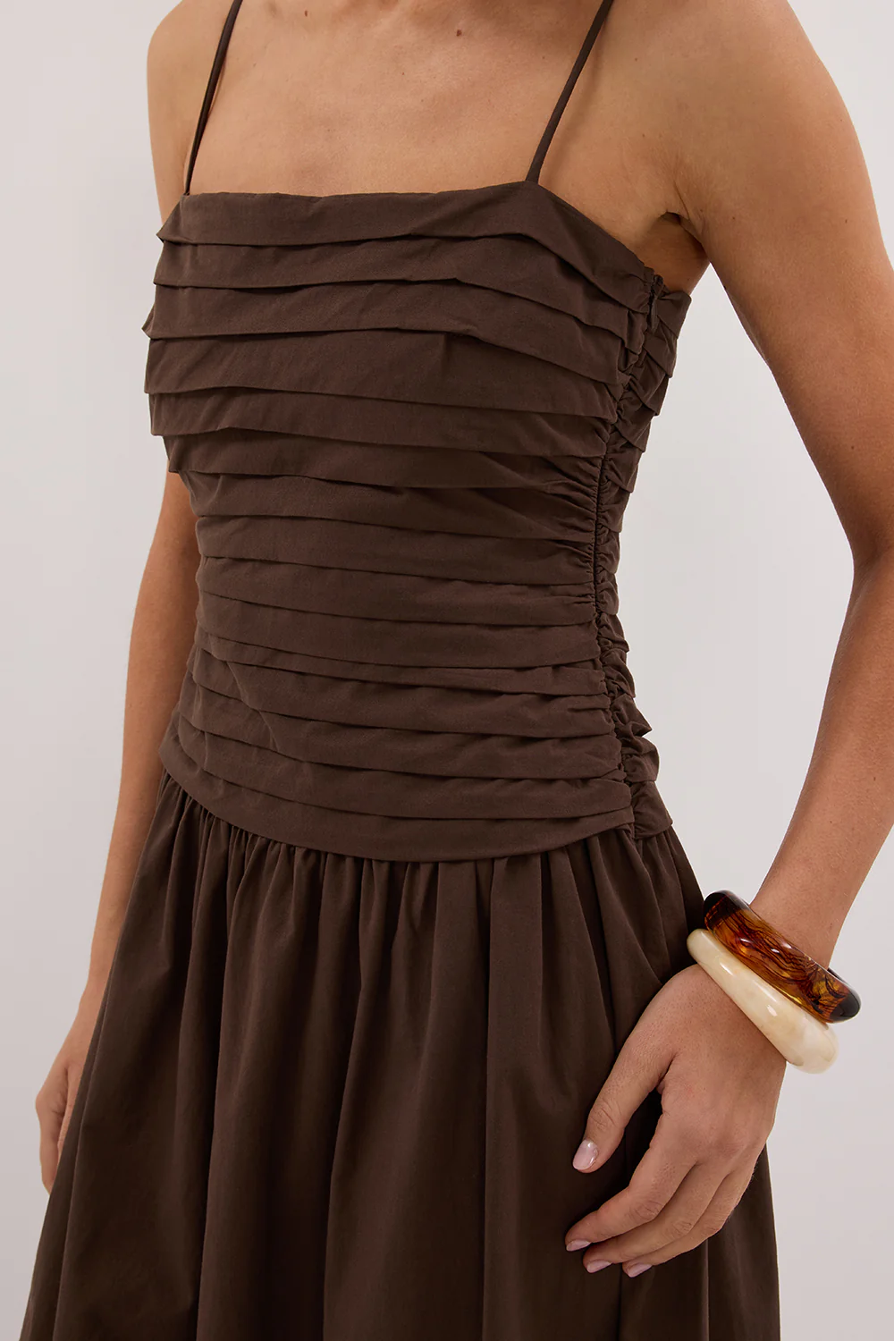 QUINN BITTER CHOC COTTON MIDI DRESS - Gamepaces