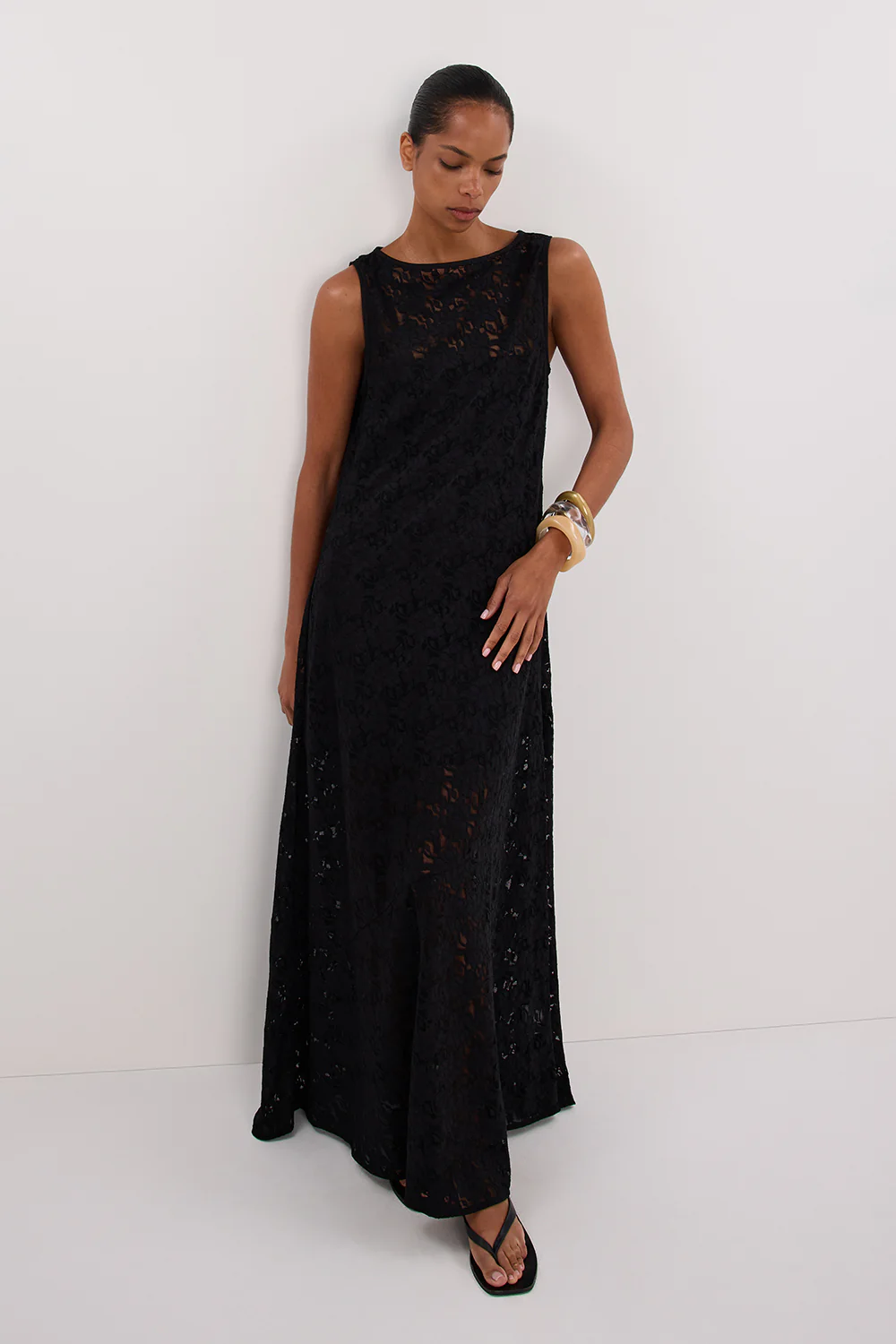 LOULA BLACK LACE MIDI DRESS - Gamepaces