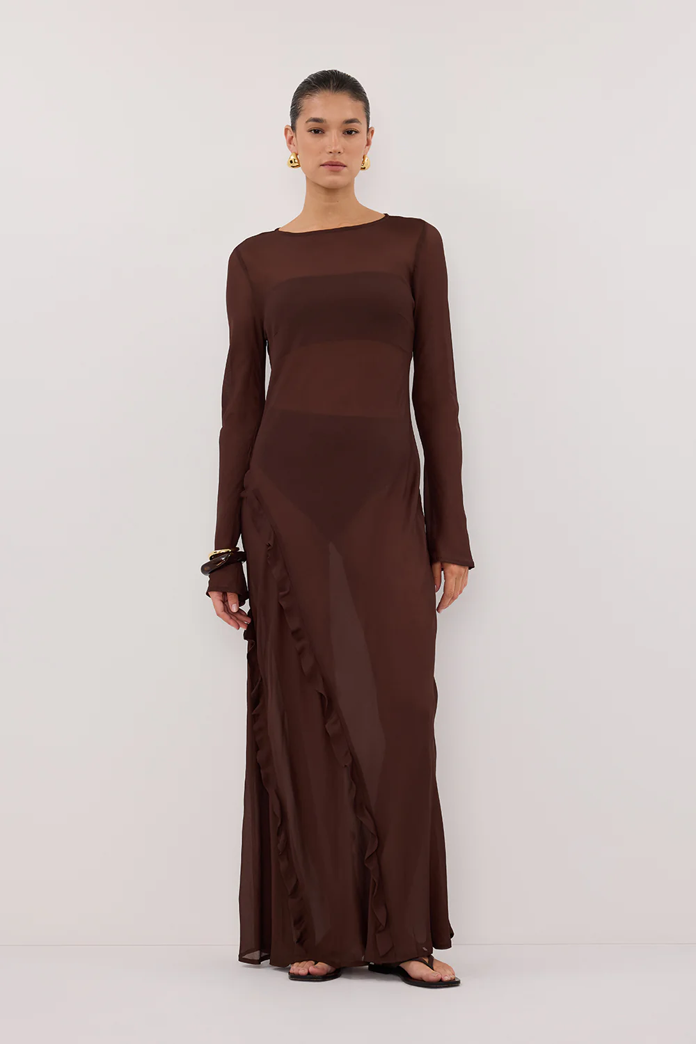 MARISSA CHOC LONG SLEEVE MAXI DRESS - Gamepaces