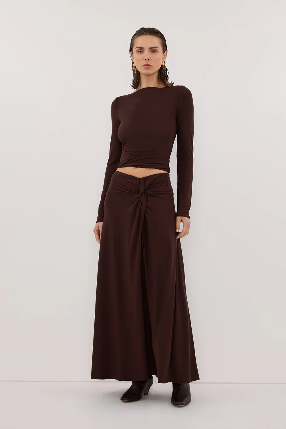 HADLEY CHOC LONG SLEEVE TWIST TOP - Gamepaces