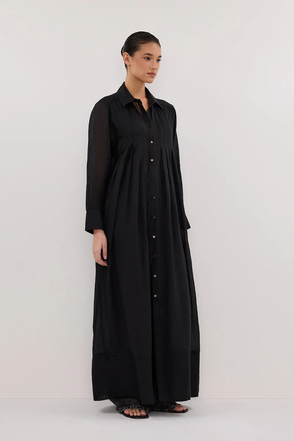 CARMEL BLACK RAMIE SHIRT DRESS - Gamepaces