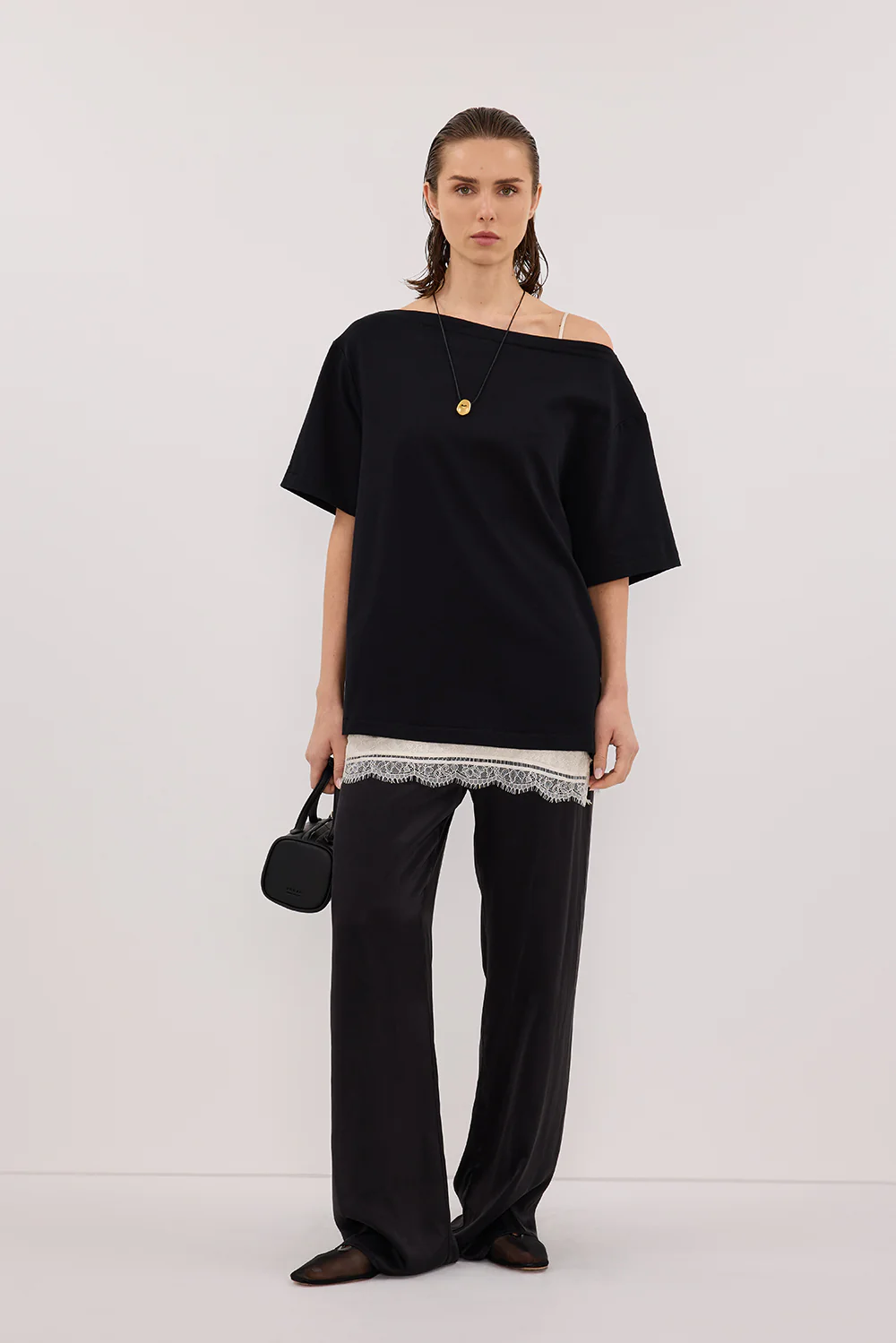 ESME BLACK ASYM BOAT NECK TEE - Gamepaces