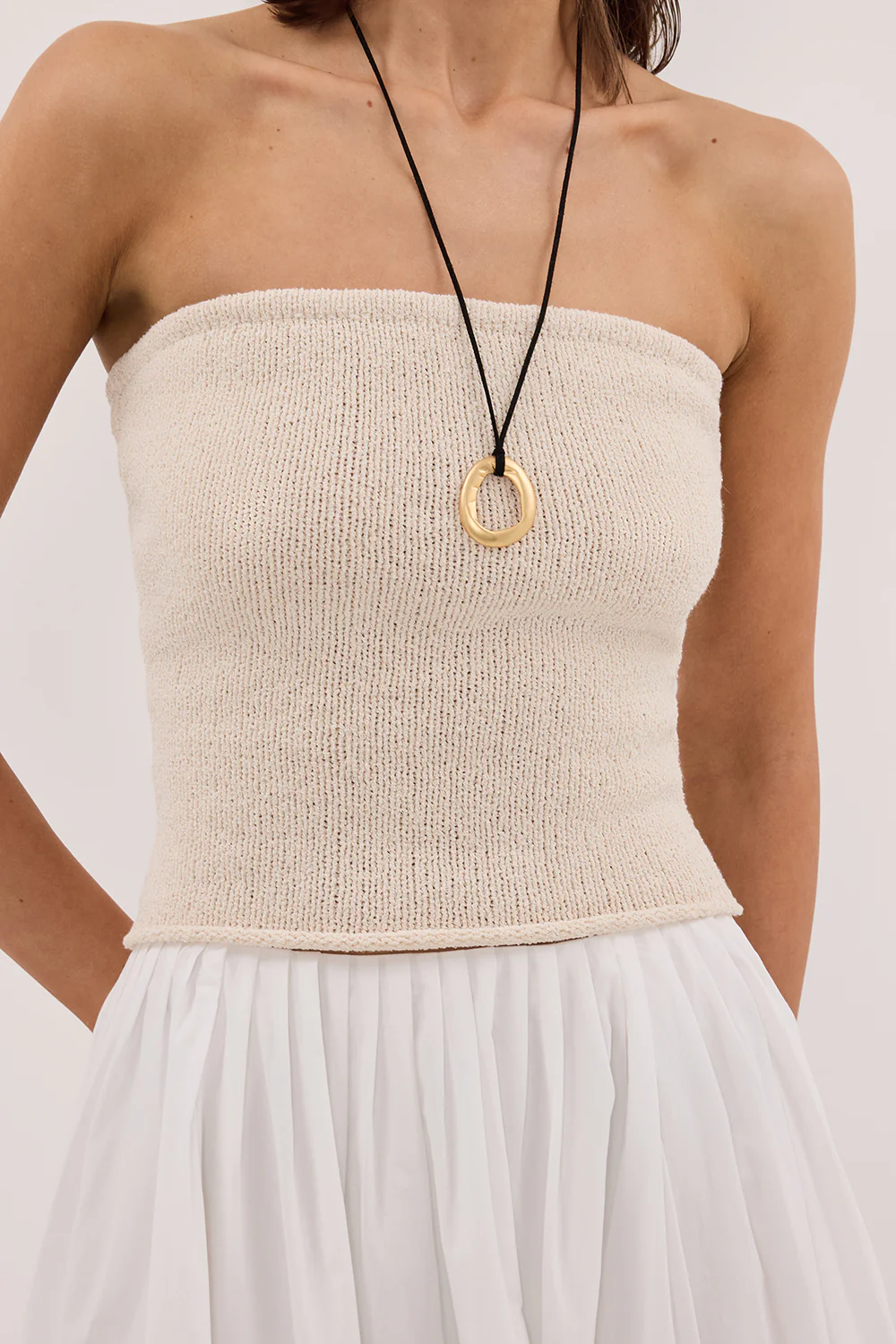 KARA SANDSTONE STRAPLESS BANDEAU KNIT TOP - Gamepaces