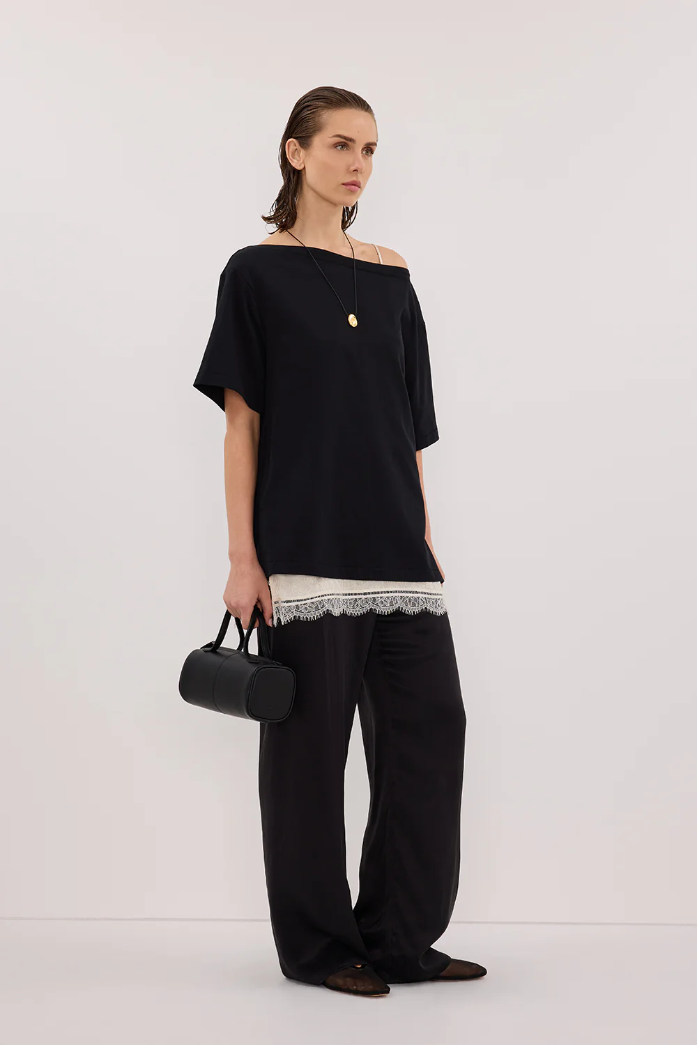 ESME BLACK ASYM BOAT NECK TEE - Gamepaces