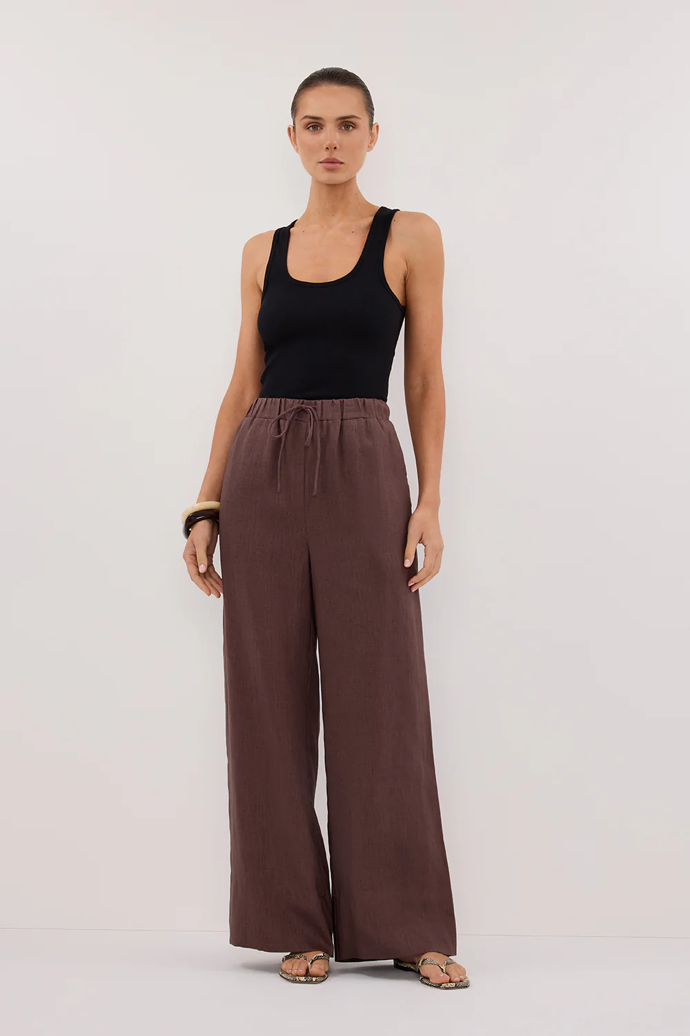 GINA CHOC LINEN ELASTIC WAIST PANT - Gamepaces