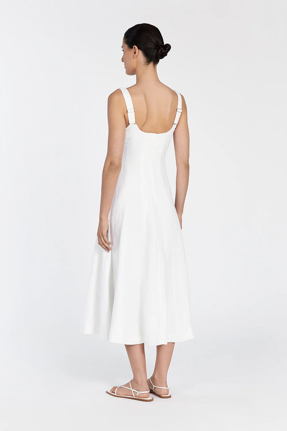 HARRIET WHITE LINEN MIDI DRESS - Gamepaces