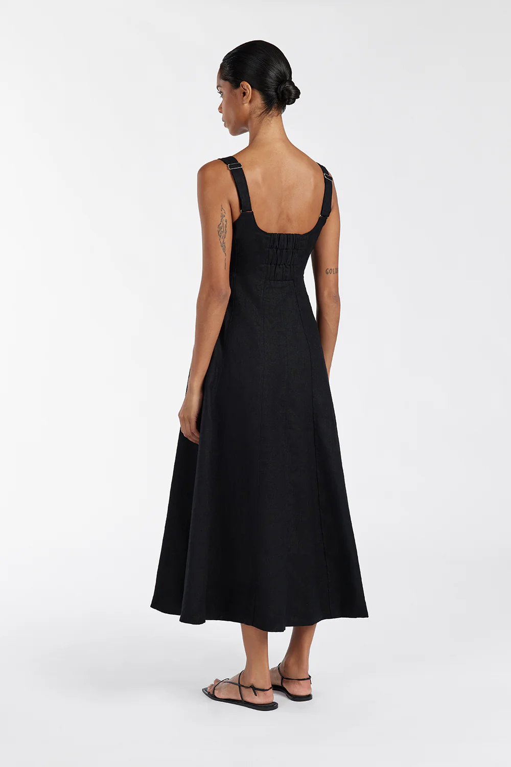 HARRIET BLACK LINEN MIDI DRESS - Gamepaces