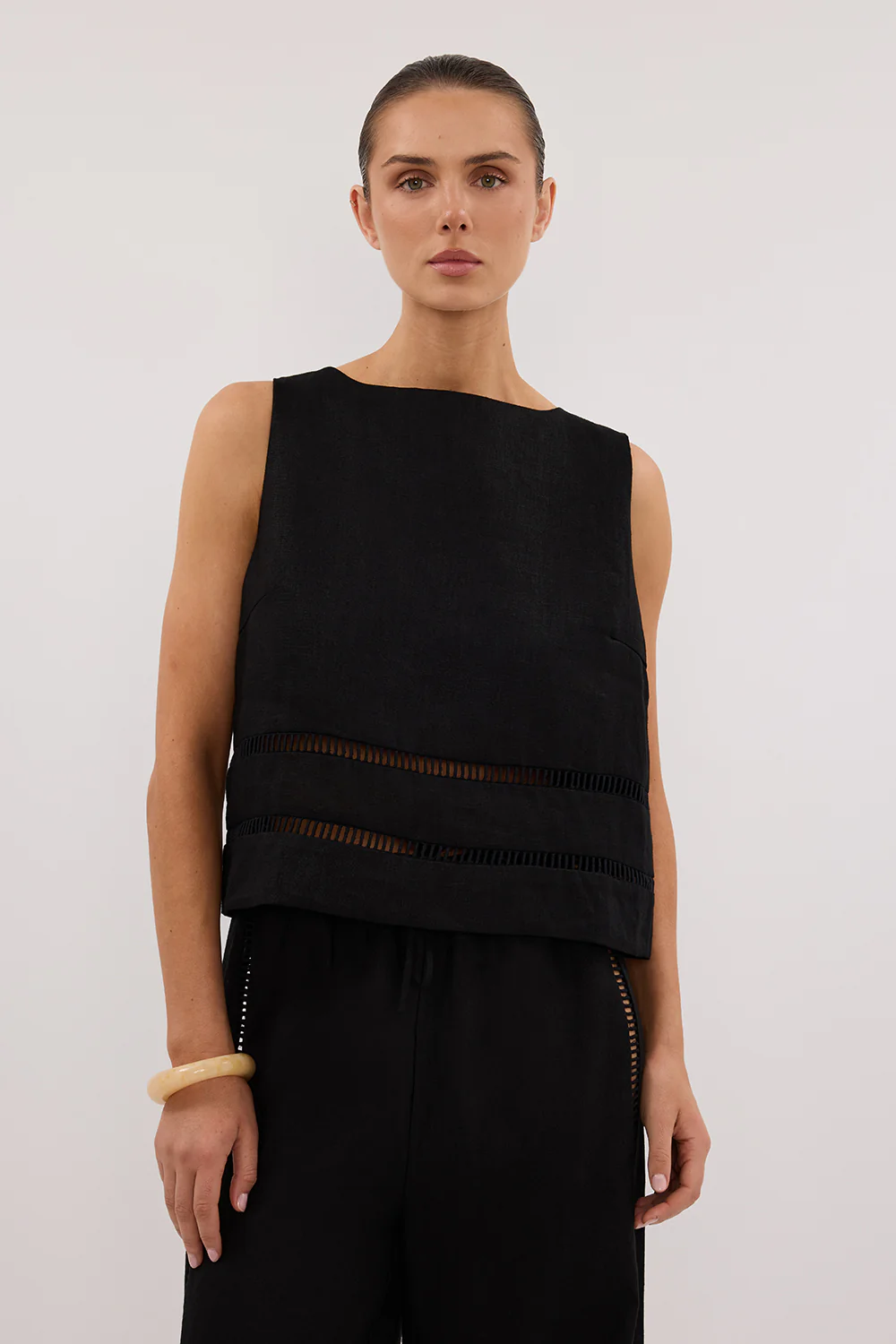 LINDSAY BLACK LINEN BOXY TOP - Gamepaces