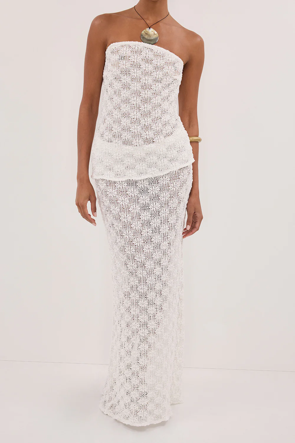 AGNES WHITE CROCHET COLUMN MIDI SKIRT - PRE ORDER - Gamepaces