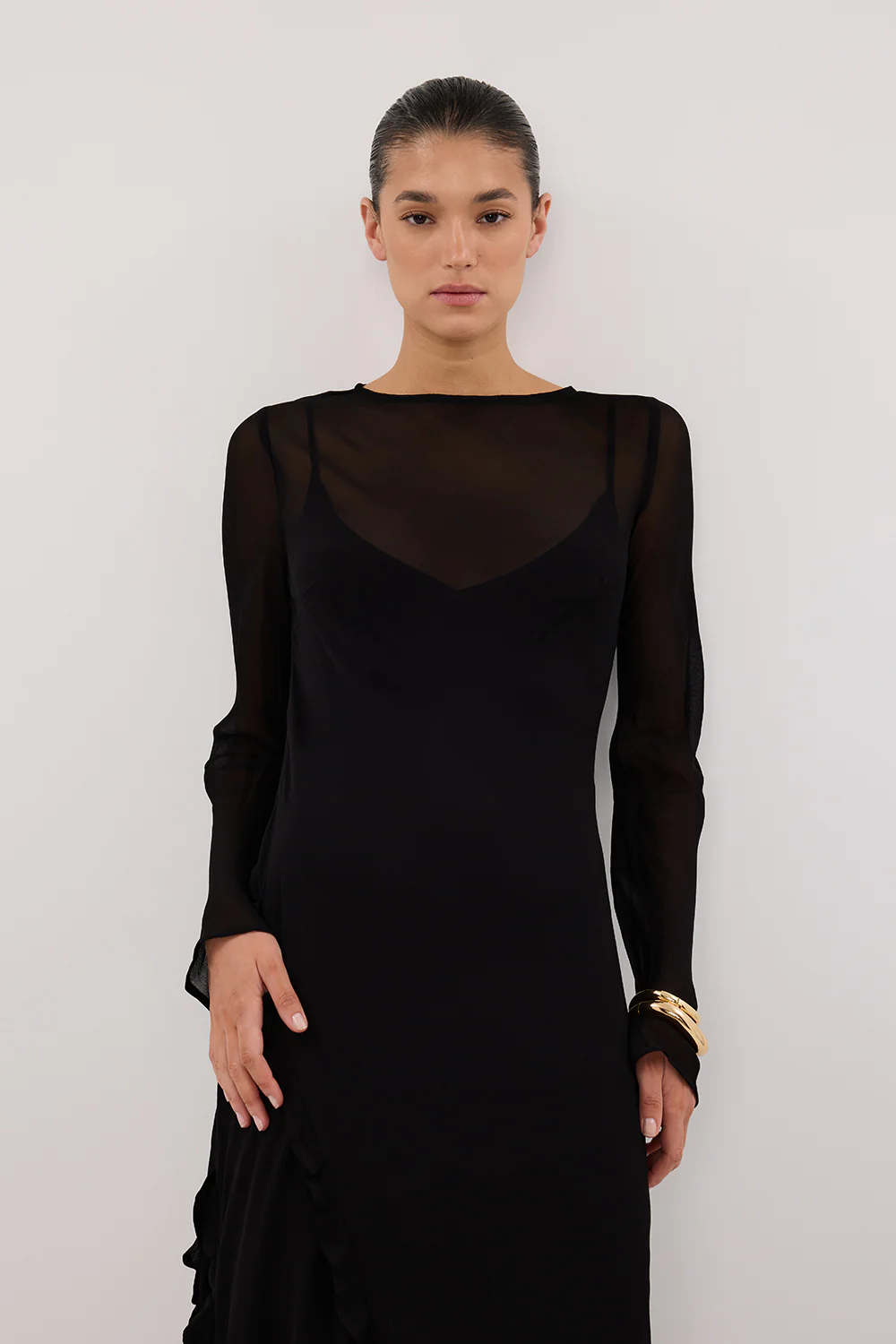MARISSA BLACK LONG SLEEVE MAXI DRESS - Gamepaces