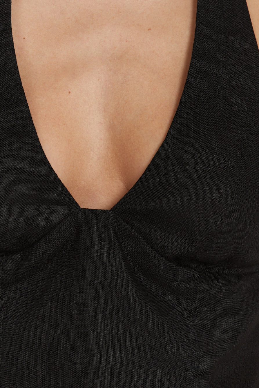 AUDREY BLACK LINEN HALTER TOP - Gamepaces
