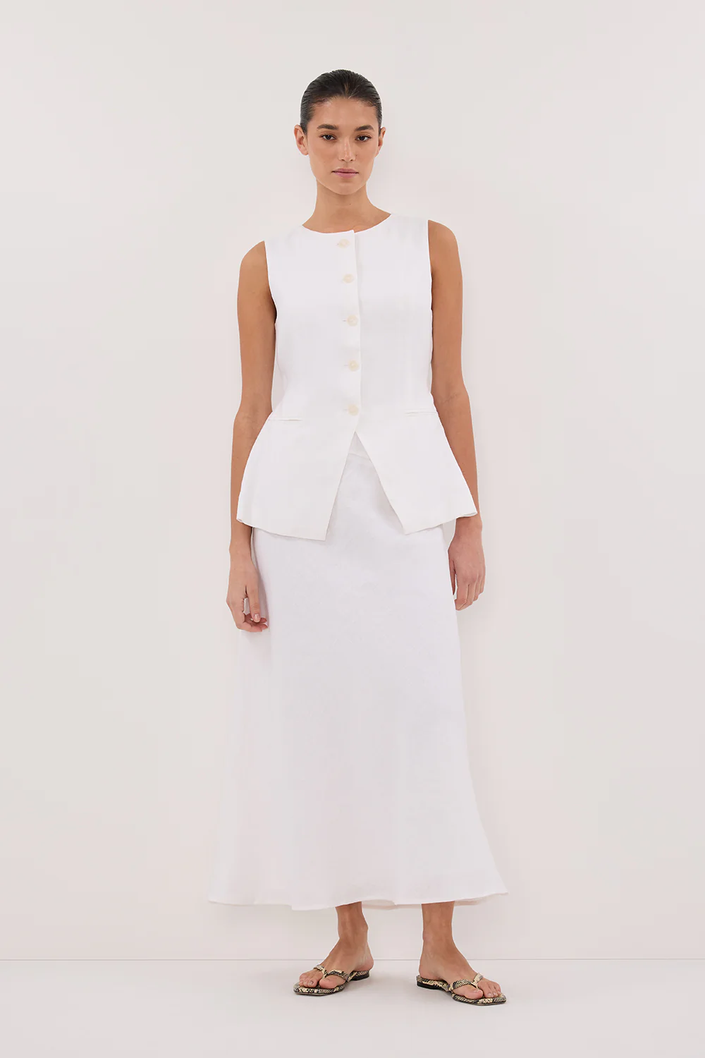TYRA WHITE LINEN MIDI SKIRT - Gamepaces