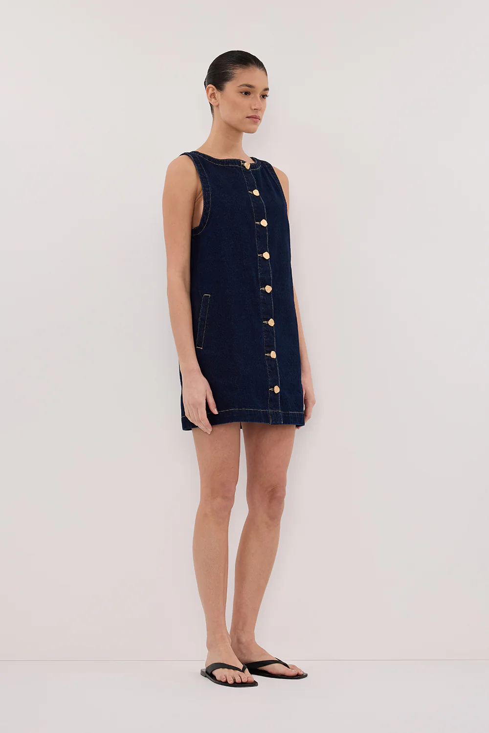 SHERI INDIGO DENIM MINI DRESS - Gamepaces