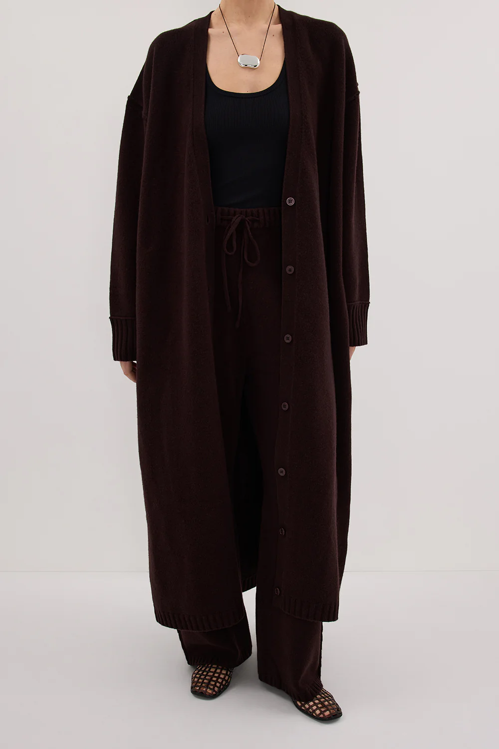 PAIGE CHOC LONGLINE WOOL KNIT COAT - Gamepaces