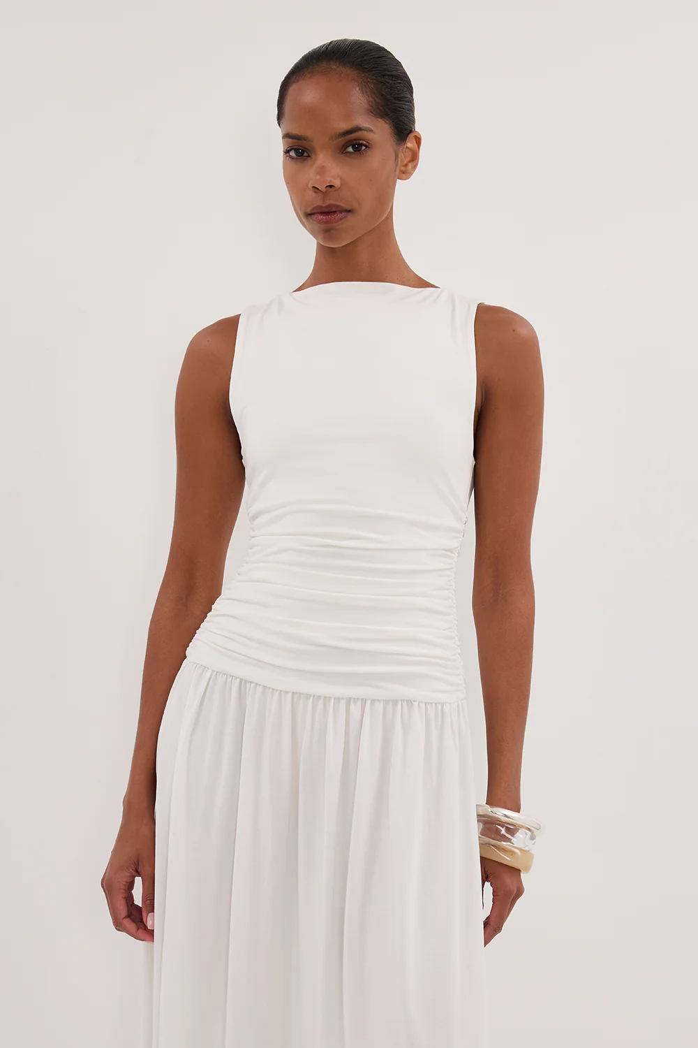 MEG OFF WHITE SLEEVELESS KNIT MIDI DRESS - Gamepaces