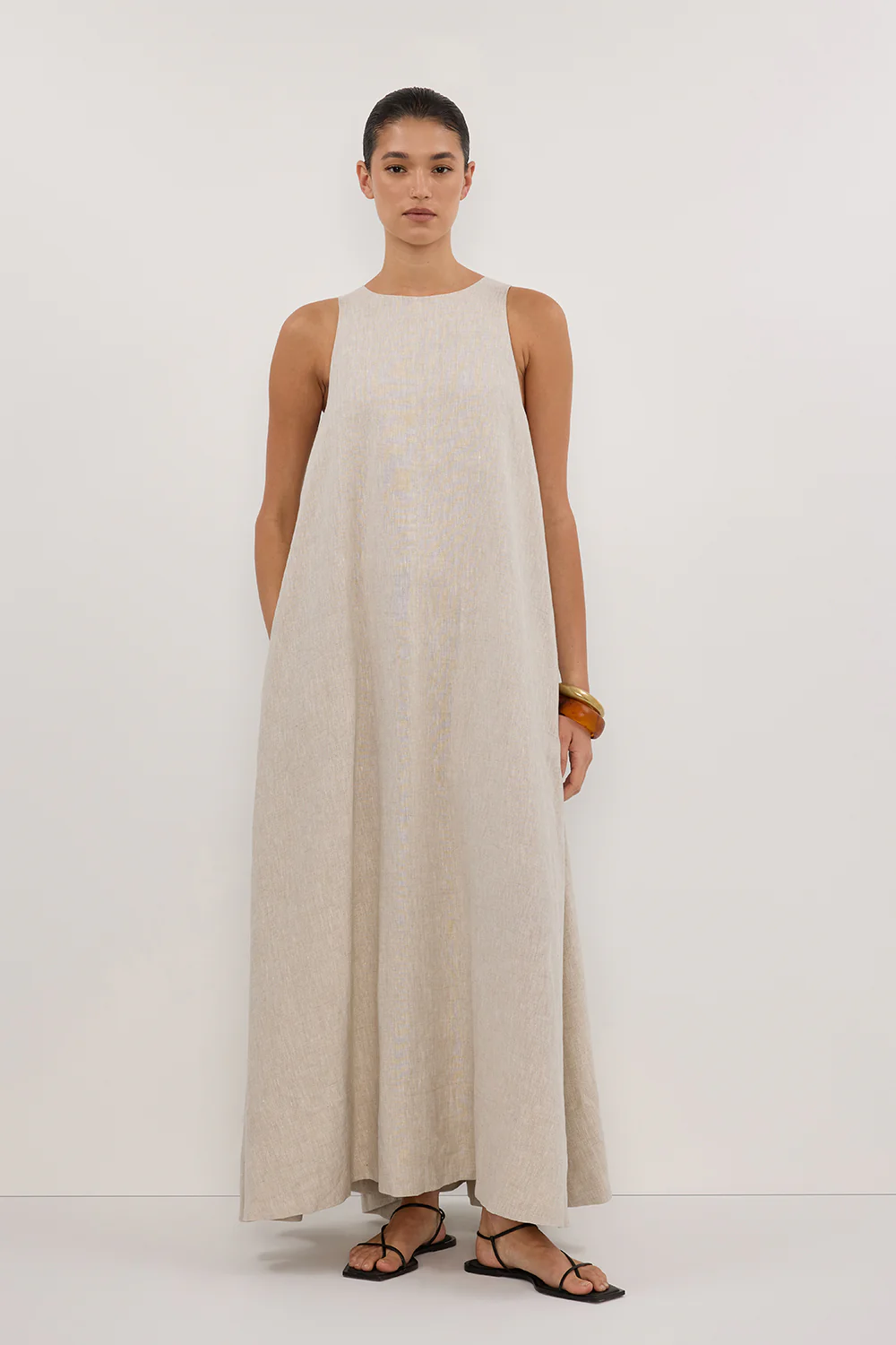 ISABELLE NATURAL LINEN MIDI DRESS - Gamepaces