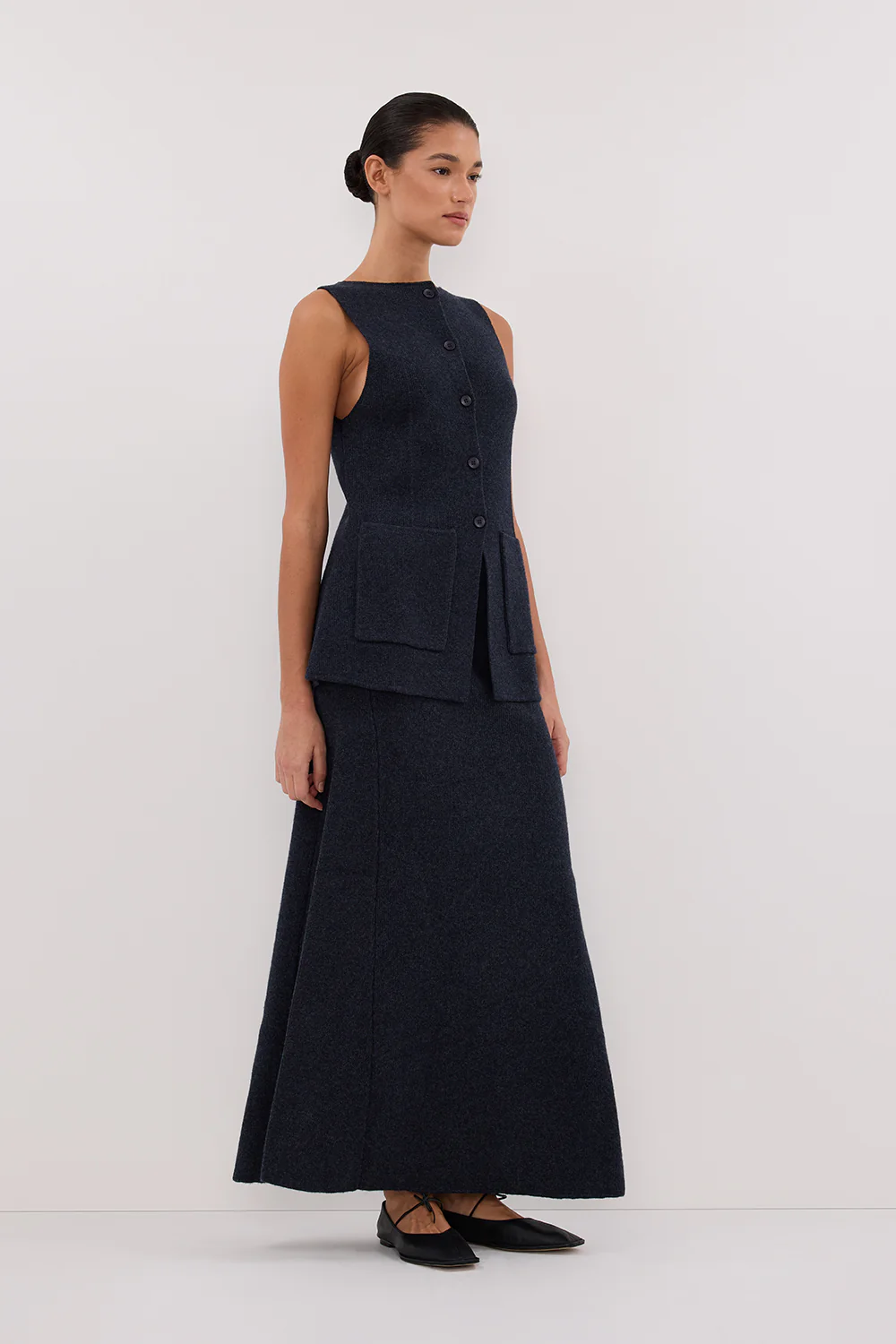 AVA INK LONGLINE KNIT MIDI SKIRT - Gamepaces