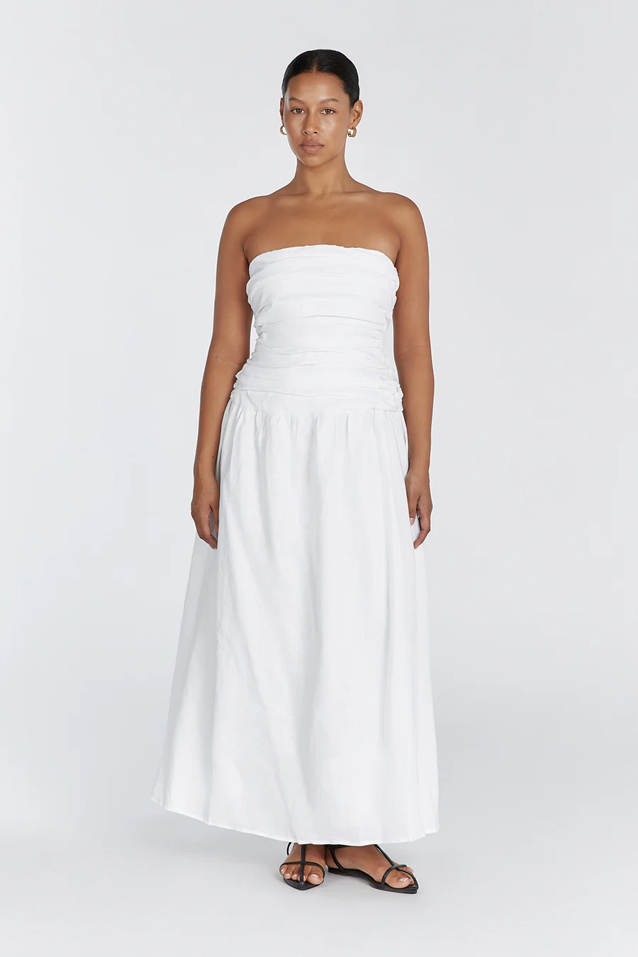 CATANIA WHITE LINEN STRAPLESS DRESS - Gamepaces
