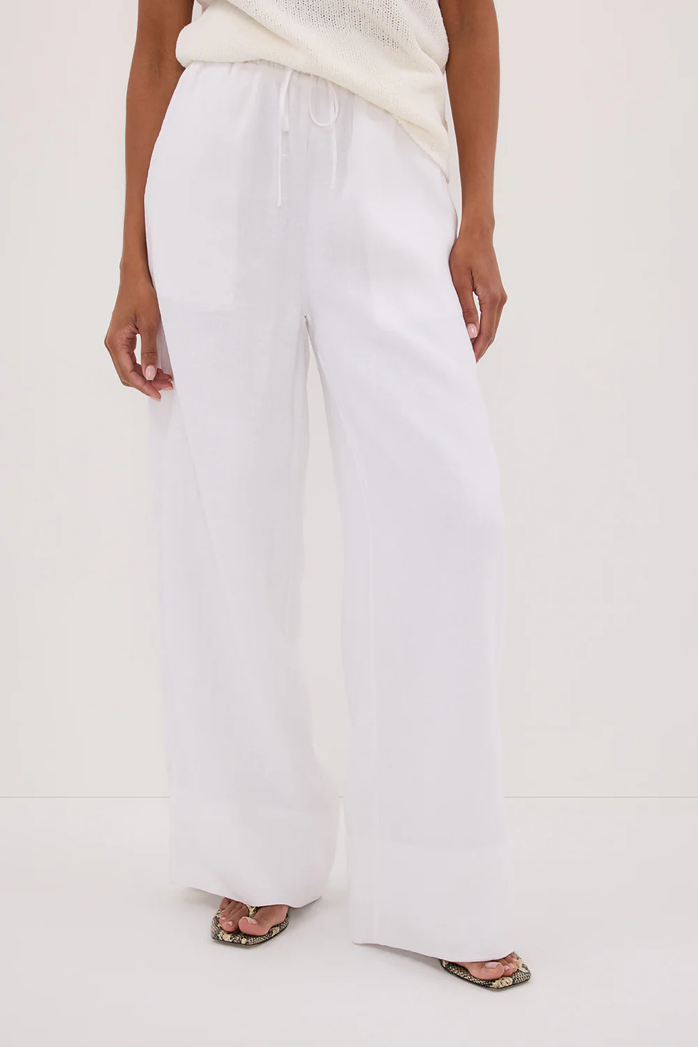 GINA WHITE LINEN ELASTIC WAIST PANT - Gamepaces
