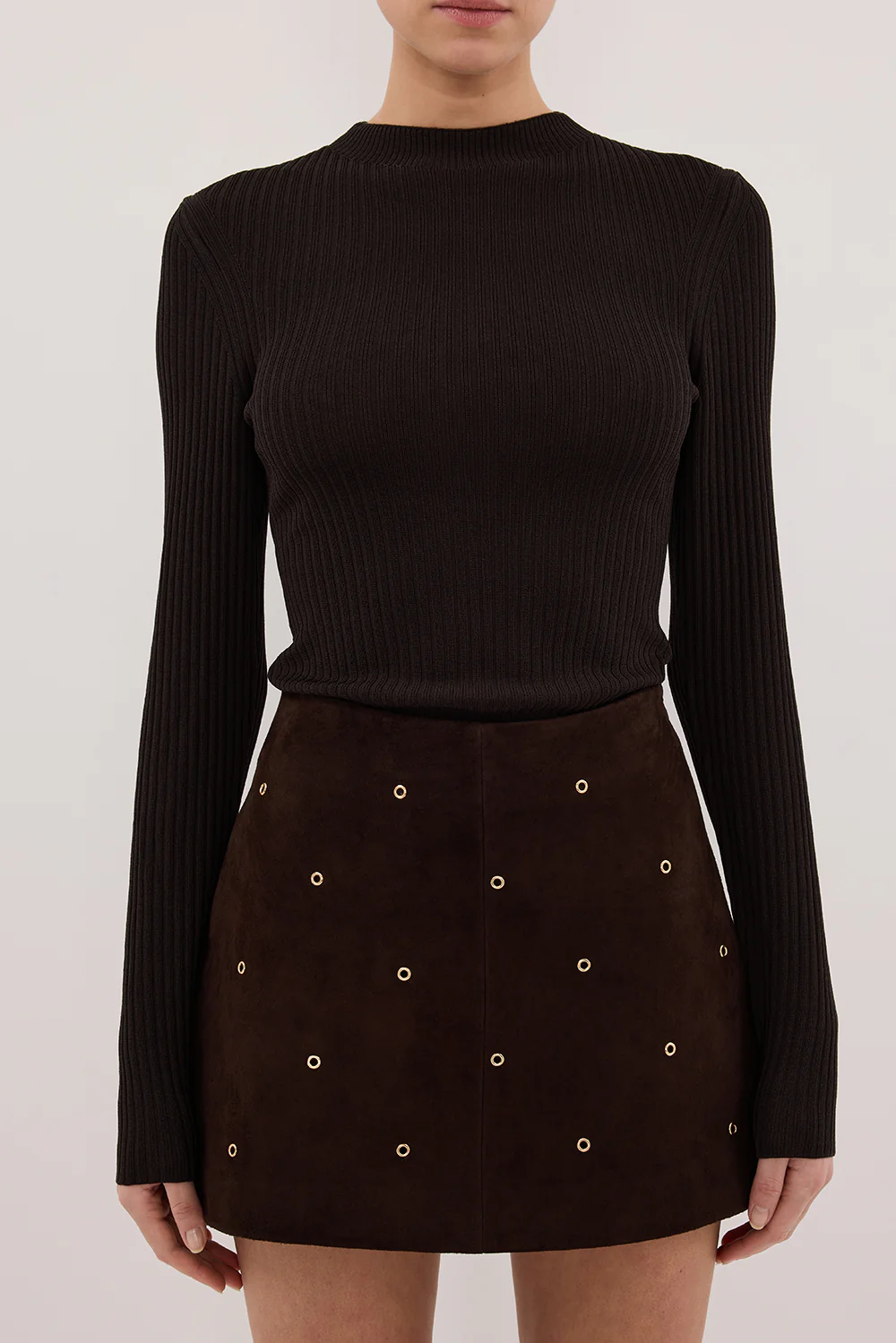 FIORA BITTER CHOC LONG SLEEVE KNIT TOP - Gamepaces