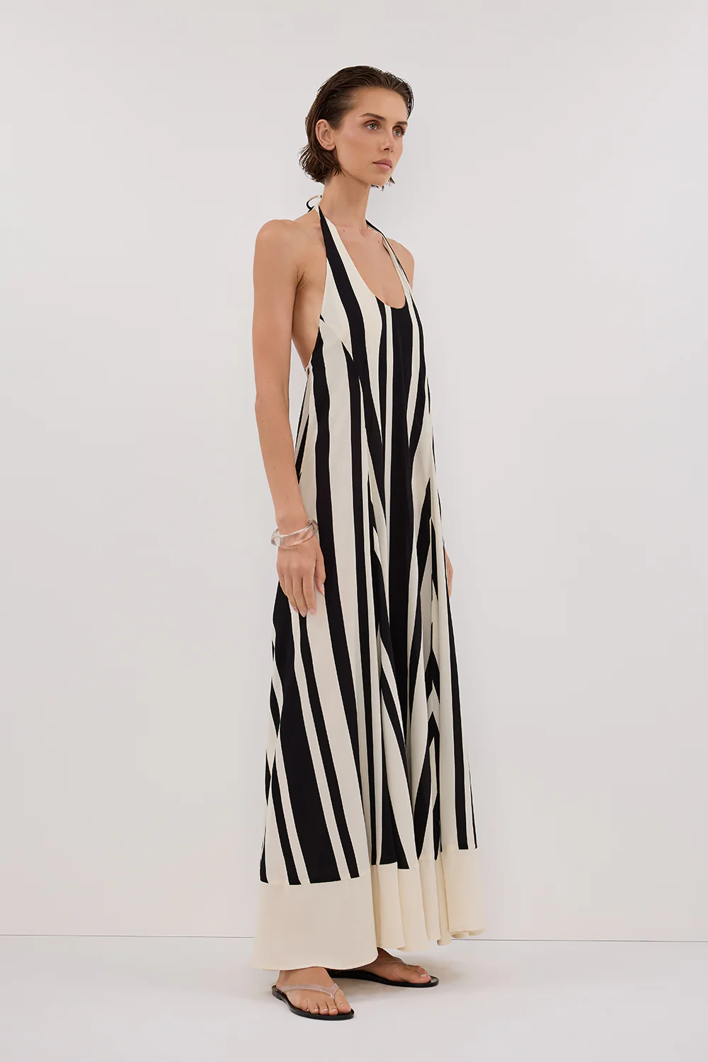 BEAU BLACK STRIPE HALTER MIDI DRESS - Gamepaces