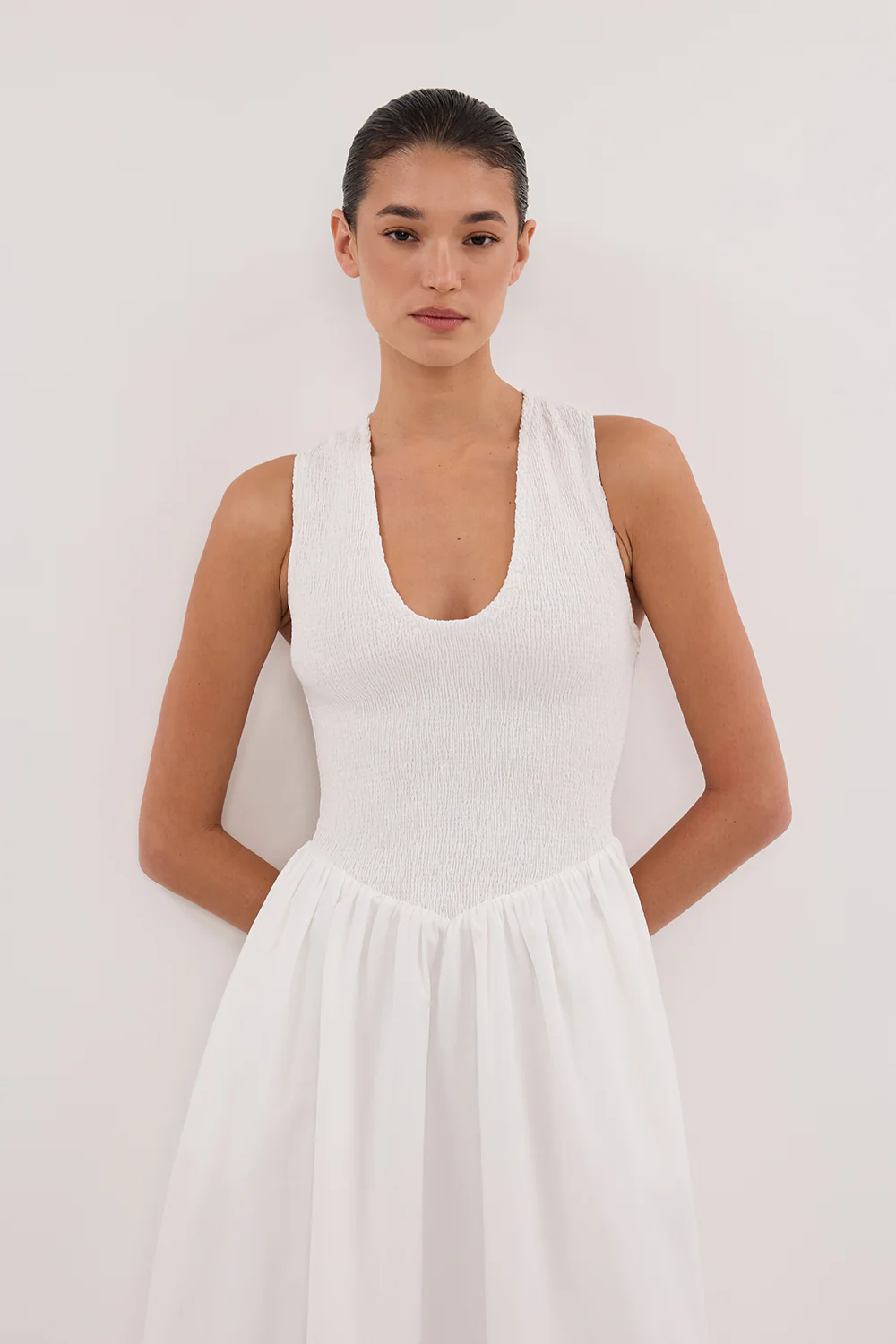 FLORENCE WHITE SLEEVELESS COTTON MIDI DRESS - Gamepaces