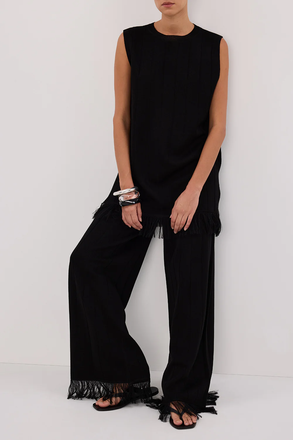 ARIA BLACK FRINGED KNIT PANT - Gamepaces