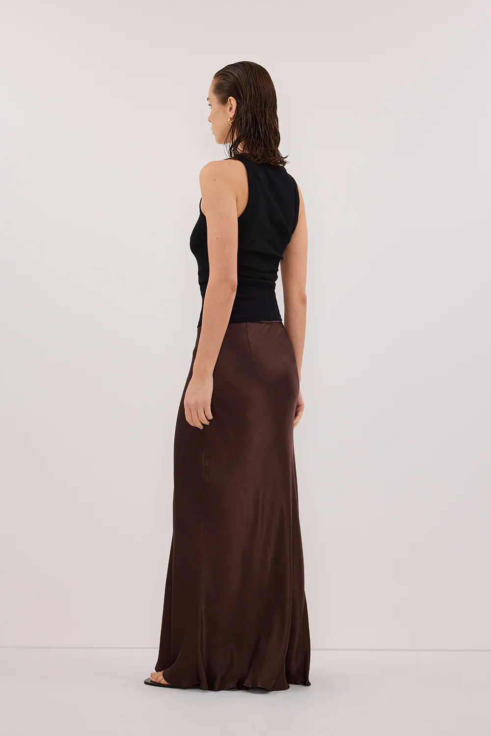 CHARLI BITTER CHOC SATIN MAXI SKIRT - Gamepaces