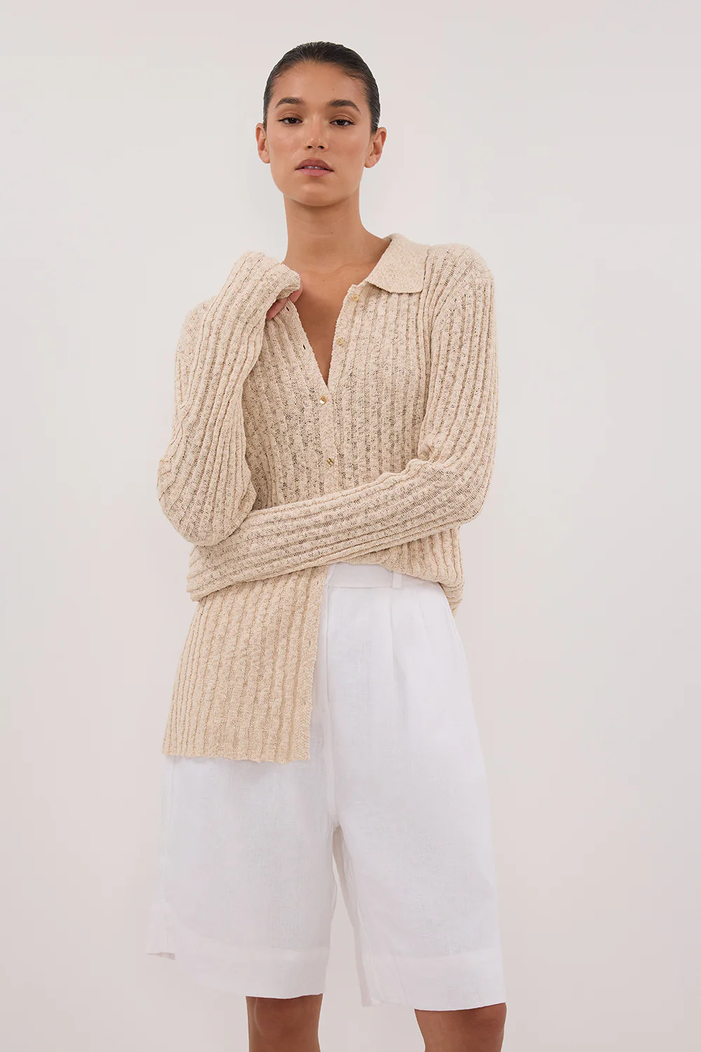 LEN NATURAL LONG SLEEVE KNIT TOP - Gamepaces