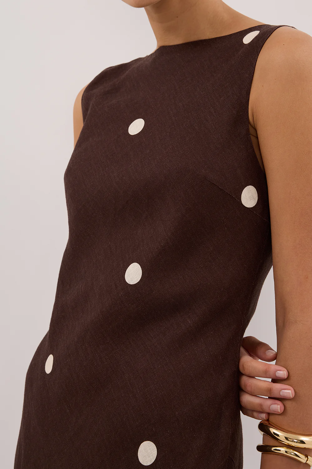 BEVERLY BITTER CHOC SPOT LINEN MIDI DRESS - Gamepaces