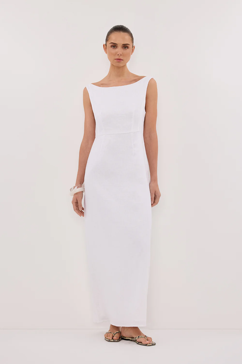 JULE WHITE LINEN MIDI DRESS - Gamepaces