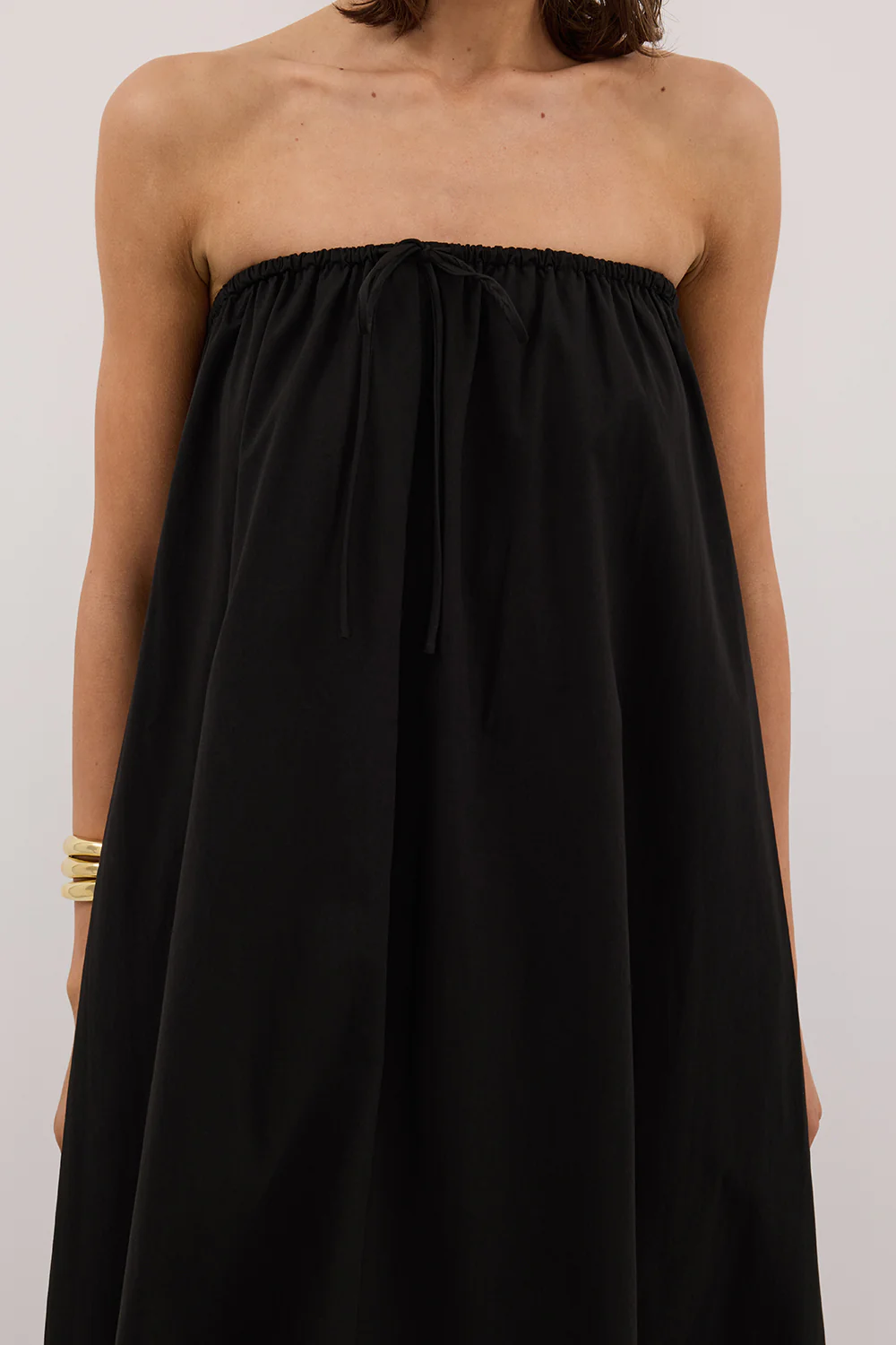 SOMMER BLACK STRAPLESS POPLIN MIDI DRESS - Gamepaces
