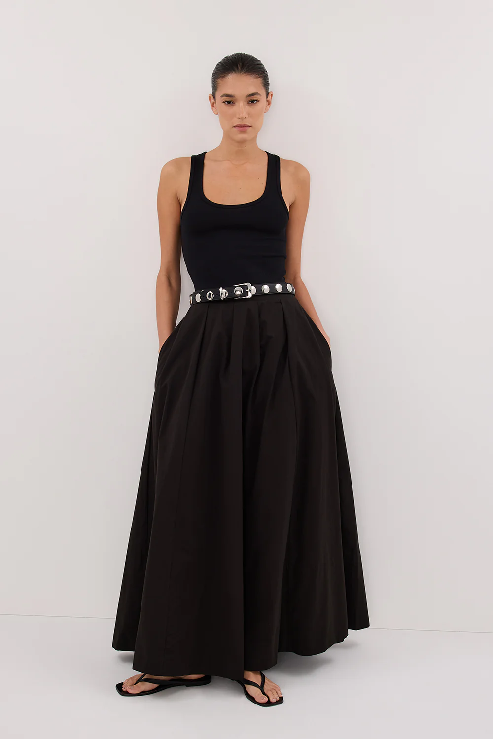 CONAGH BLACK POPLIN MIDI SKIRT - Gamepaces