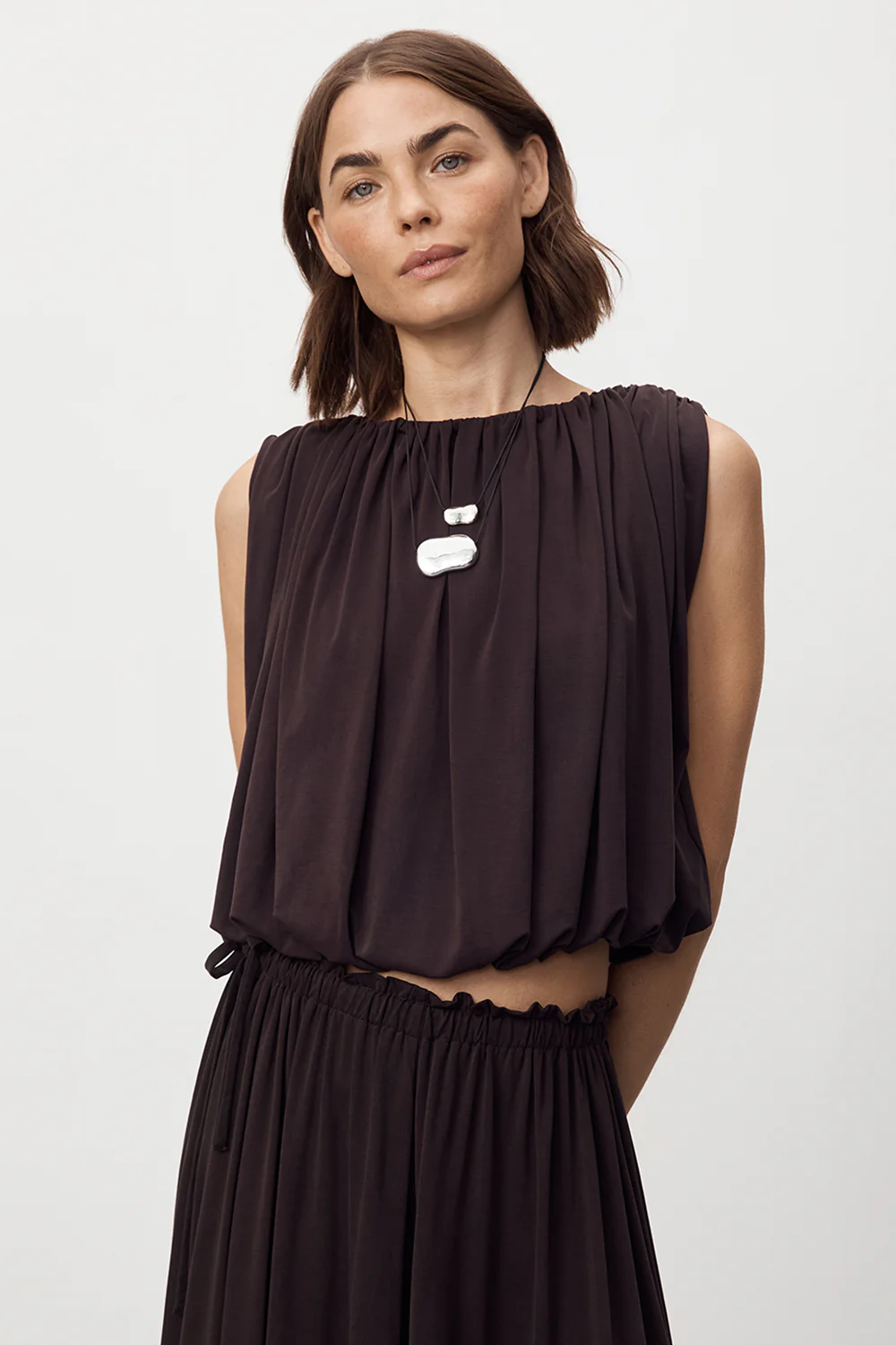 AVA BURNT CHOC SLEEVELESS MODAL BLEND TOP - Gamepaces