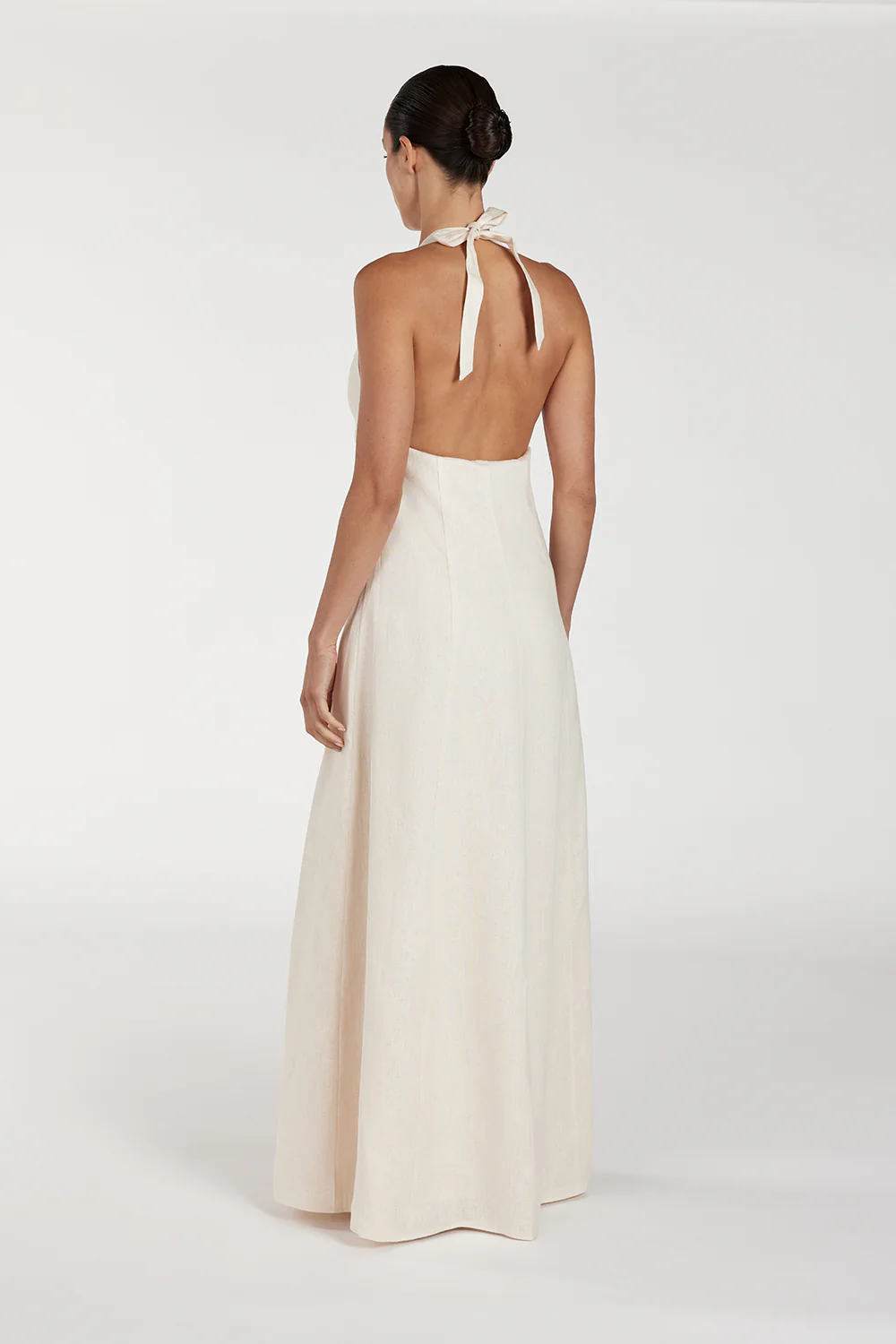 AUDREY CREAM HALTER LINEN DRESS - Gamepaces