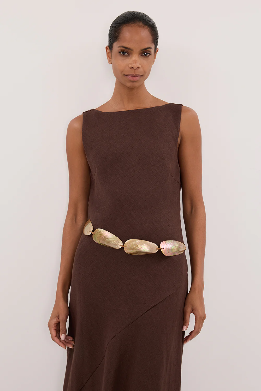 LACY COCOA SLEEVELESS LINEN MIDI DRESS - Gamepaces