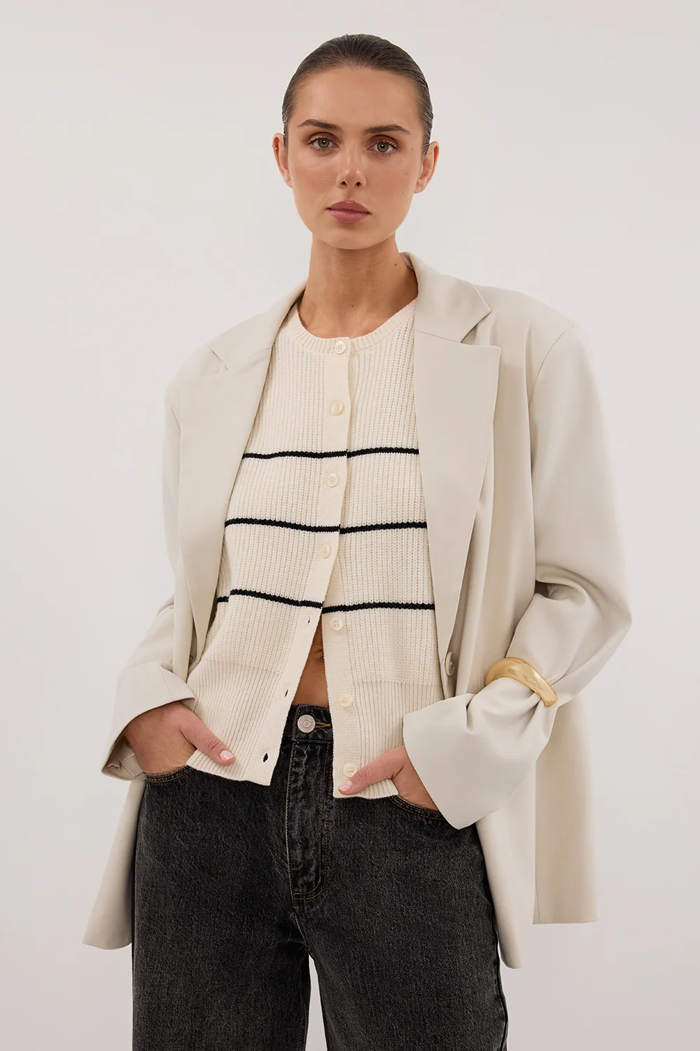 KATE CREAM STRIPE KNIT VEST - Gamepaces