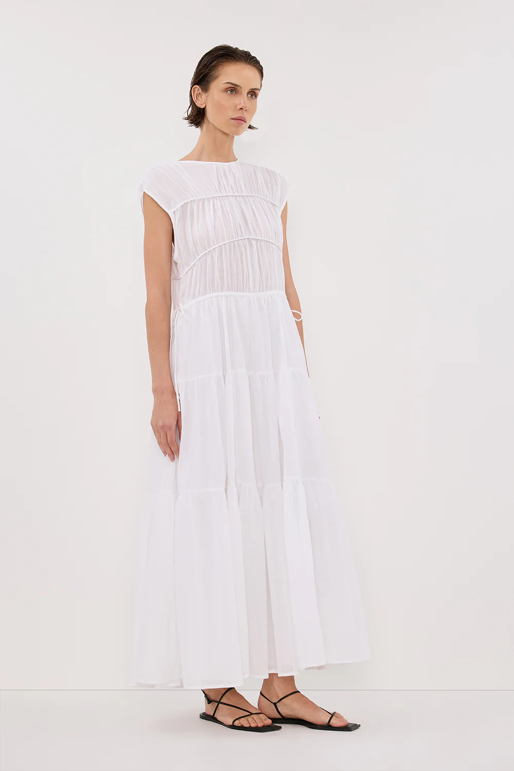 FLYNN WHITE LINEN BLEND MIDI DRESS - Gamepaces