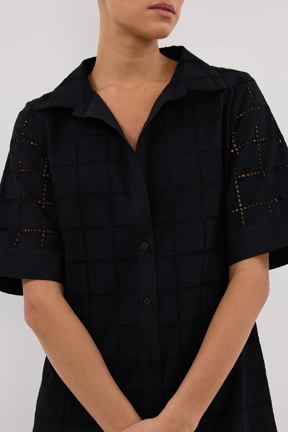 OWEN BLACK SLEEVED BRODERIE MINI DRESS - Gamepaces