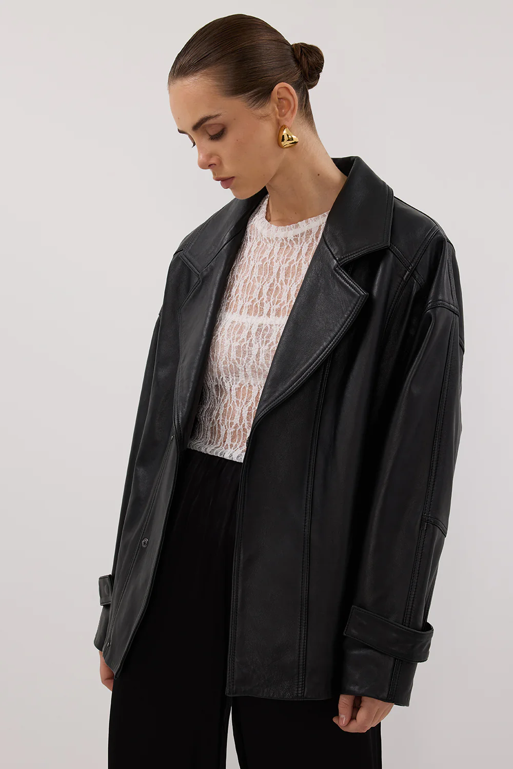 MARGOT BLACK OVERSIZED LEATHER JACKET - Gamepaces